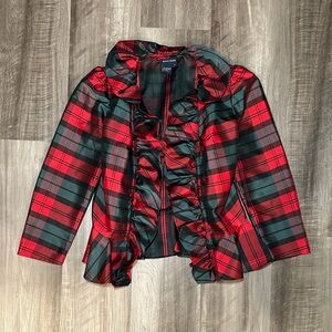 Boston Proper Festive Plaid Ruffle Jacket - 2